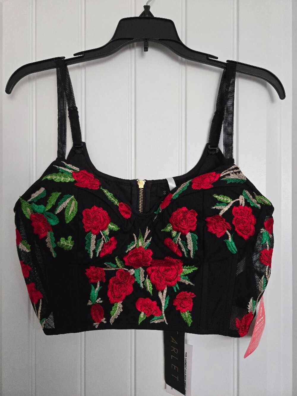 Starlet Bandeau Corset Top Black with Red Rose Embroidery UK 16 / US 12 NWT
